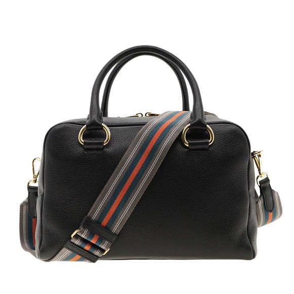 Prada Shoulder Bag Guitar Strap Black Leather Vitello Phenix 1BB086 New - Picture 3 of 7